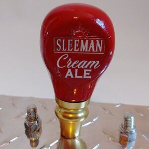 RARE SLEEMAN Cream ALE Tap Handle Stubby Knob Gear Shifter Bar Used Cherry Red